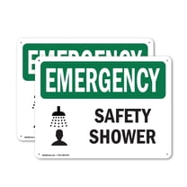 (2 Pack) Safety Shower OSHA Emergency Sign 10 Inch X 7 Inch Indoor / Outdoor Rust-Free Aluminum Metal Signs for Workplace, Workshop, and Construction Site, Made in the USA