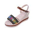 thumbnail image 3 of XUNKUSGA Womens Sandals Fashion Vintage Bohemian Open Toe Ankle Strap Buckle Sandals for Women Comfortable Wide Width Slip On Wedge Sandals,Black, 3 of 10
