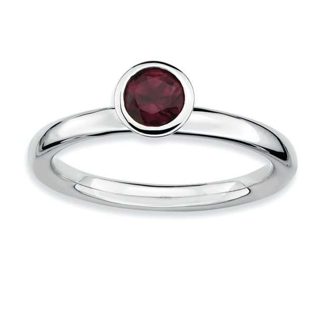 925 Sterling Silver High 5mm Round Garnet Stackable Ring Stone Gemstone Birthstone June Rhodolite