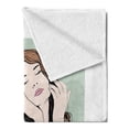 thumbnail image 2 of Keep Calm Soft Flannel Fleece Throw Blanket, Eat Cake Lettering with Retro Style Closed Eyes Woman and Desert, Cozy Plush for Indoor and Outdoor Use, 50" x 70", Multicolor, by Ambesonne, 2 of 5
