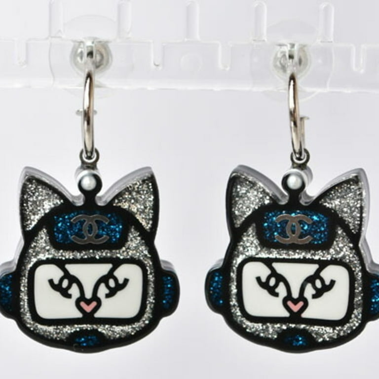 Pre-Owned Chanel earrings CHANEL accessories cat robot swing blue silver  (Good) 