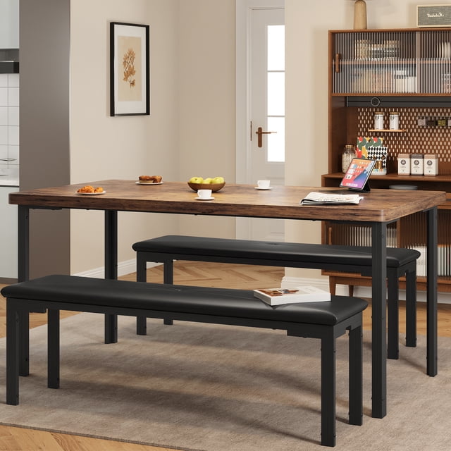 EDTara Compact Dining Table Set for 4, Modern Rectangle Table and Upholstered Benches, Perfect for Kitchen or Small Dining Room