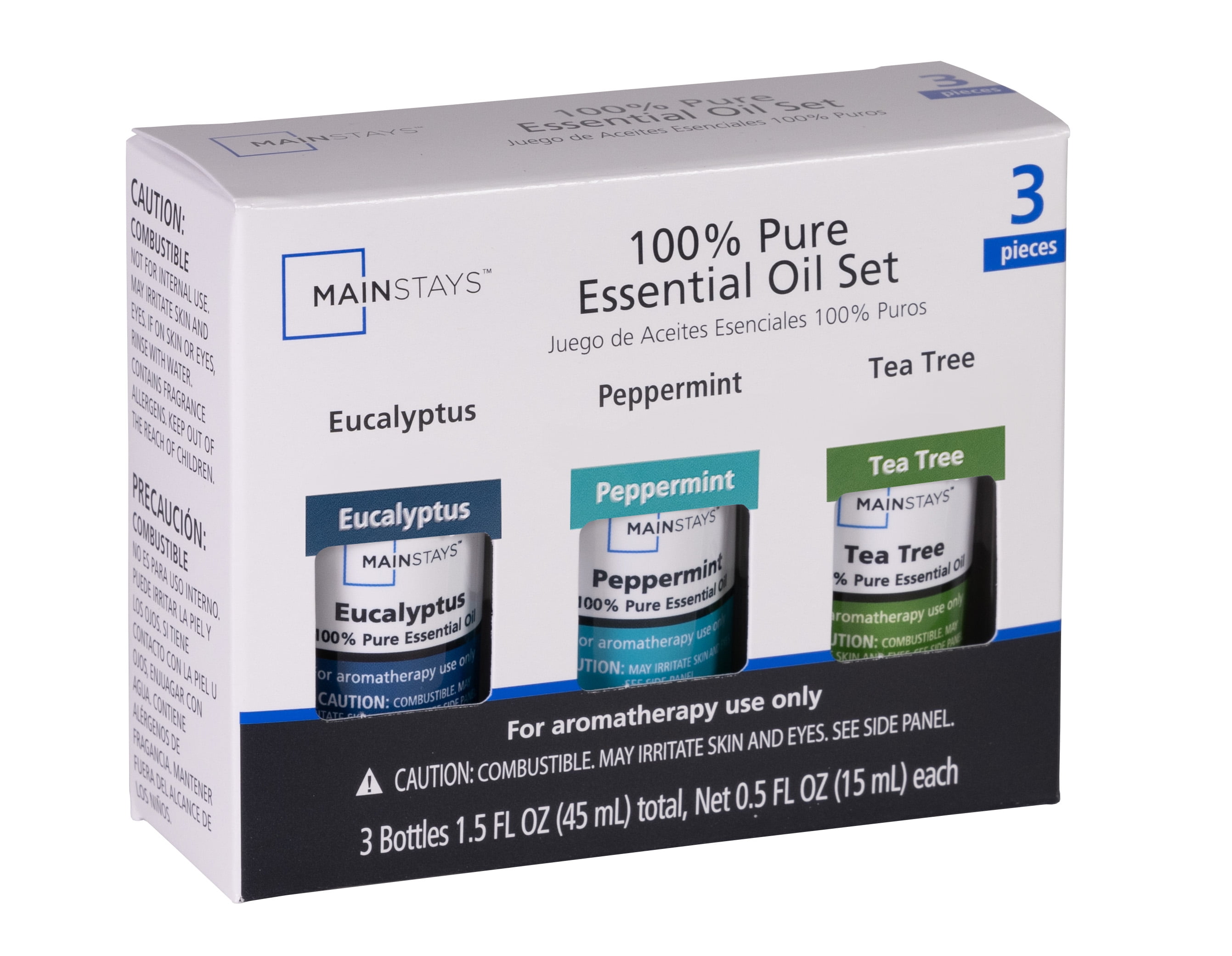 Mainstays Pure Essential Oil 3-Pack, Eucalyptus, Peppermint & Tea Tree, 15 mL Each