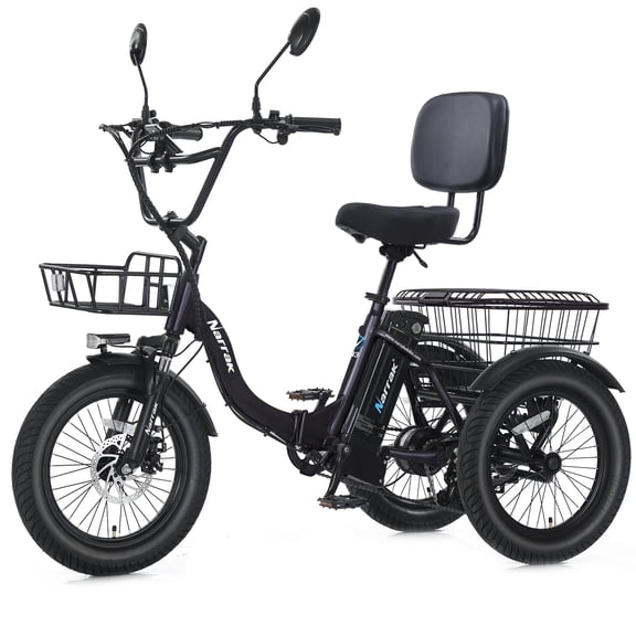 Narrak Electric Tricycle for Adults, Fat Tire Folding Electric Trike, 3 Wheels Electric Bicycle Bikes, Peak 1100W Step-Thru Etrike with 624WH Removable Battery and Large Basket for Women Men
