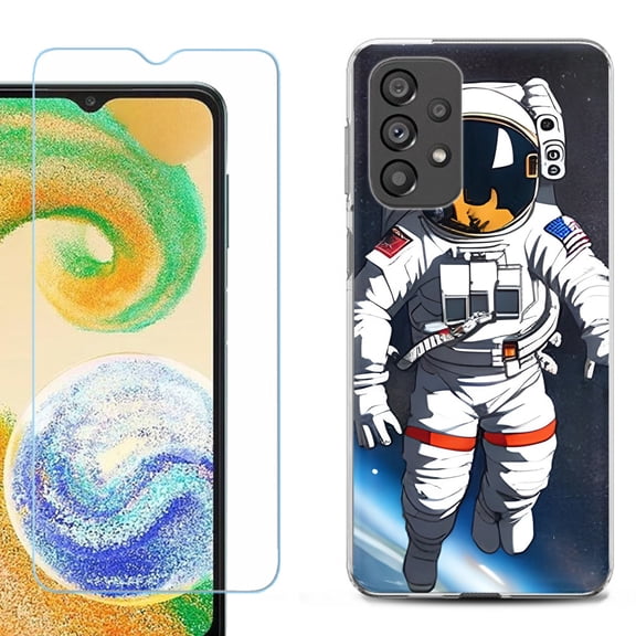 Shockproof Fashion Phone Case for Samsung Galaxy A23 5G, with Tempered Glass Screen Protector, by OneToughShield ® - Astronaut