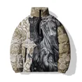 thumbnail image 2 of Abrigo de invierno moderno y versátil para hombre, ropa de algodón con estampado de esculturas personalizadas, chaquetas cómodas y cálidas, parkas para hombre, 2 of 5