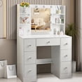 thumbnail image 4 of JBLCC Makeup Vanity Desk Set with Lighted Mirror, 7 Drawers Vanity Set with Mirror and Lights, Dressing Table for Bedroom, White, 4 of 8