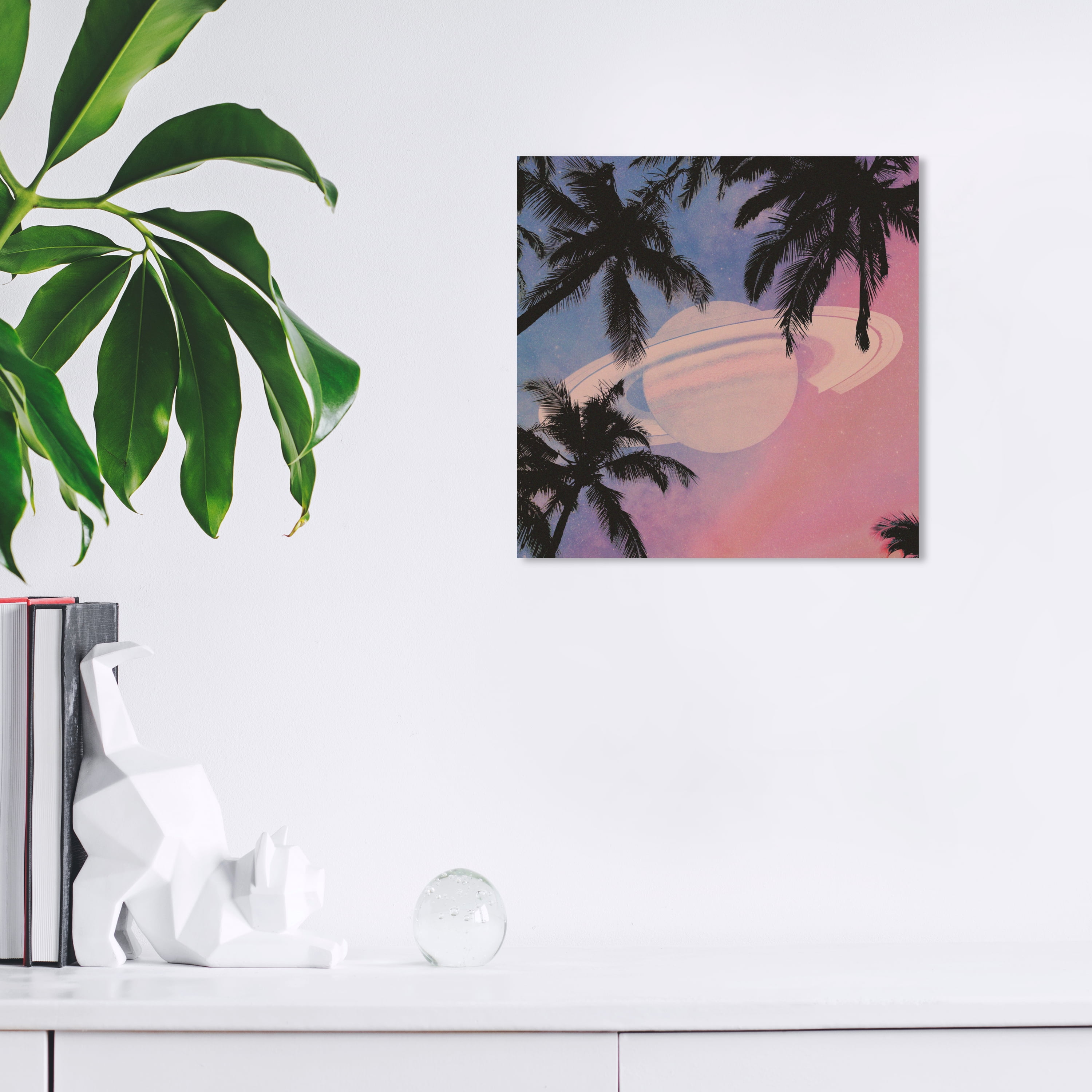 Wynwood Studio Prints Saturn Beach Vibe Astronomy and Space Planets Wall Art Canvas Print Pink 12x12