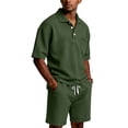 thumbnail image 4 of GrmtClth 2 Piece Set for Men Waffle Knit Short Sleeve Polo Shirt Summer Shorts Set Fashion Vacation Outfits Sweatsuits with Pockets Army Green L, 4 of 8