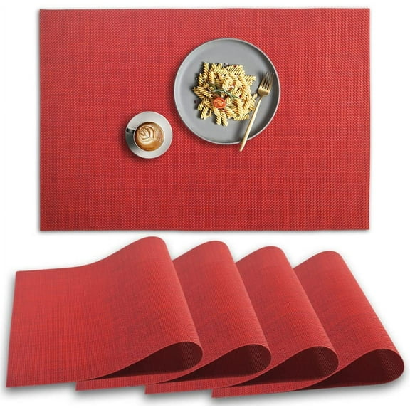 Red PVC Placemat Set of 4 - Non-Slip, Heat Resistant, Washable