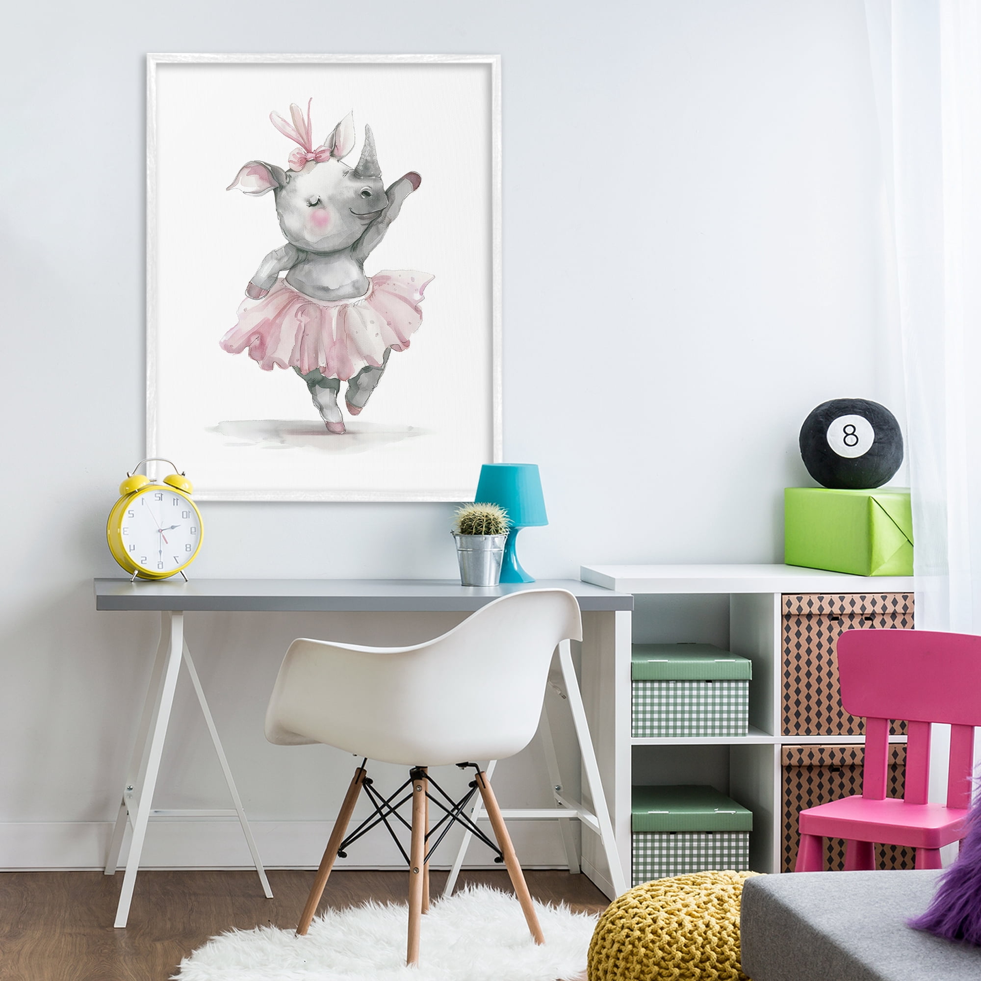 Stupell Industries Ballerina Rhino in Pink Tutu White Framed Giclee Art, design by LSR Design Studio
