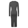 thumbnail image 4 of Women Bodycon Maxi Dress Long Sleeve Ruched Elegant Party Formal Spring Wedding Guest Dresses Dark Gray M, 4 of 6