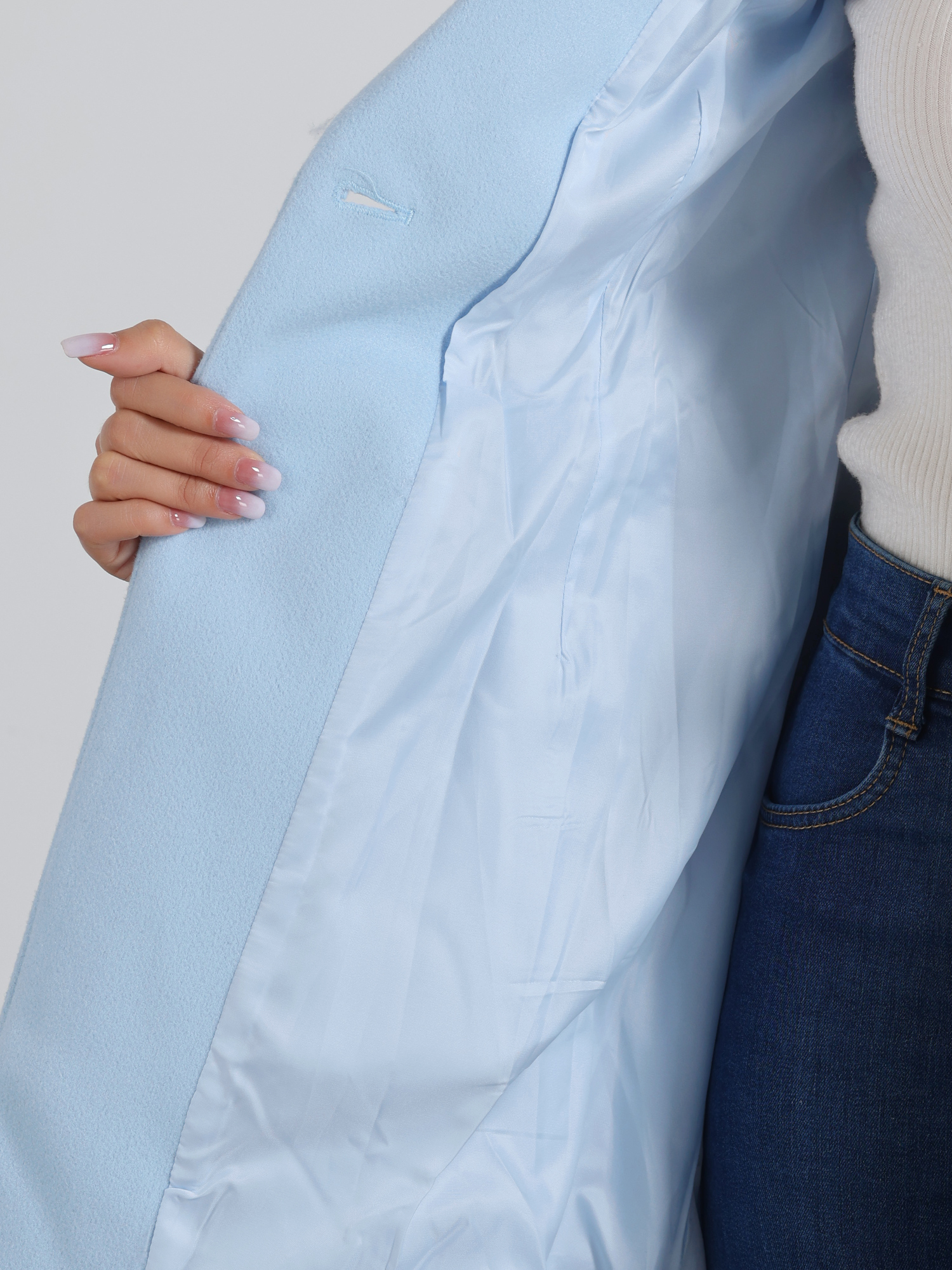 DARING DIVA Women's Turn Down Collar Buttoned Casual Mid-Long Winter Coat Light Blue L