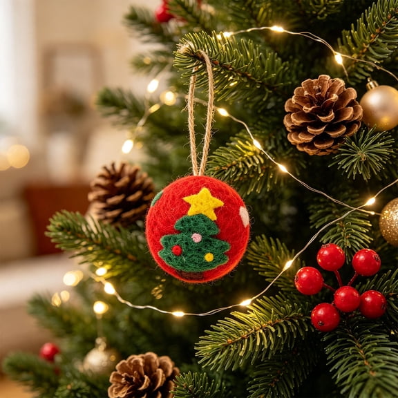 Orangide Red Wool Handmade Christmas Tree Decorations Small Pendants Scene Setting Props for Holiday Home Ornament Craft Decor