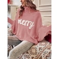 thumbnail image 5 of ELF Women's Christmas Sweaters Long Sleeve Turtleneck Letter Embroidery Pullover Casual Knit Tops, 5 of 5
