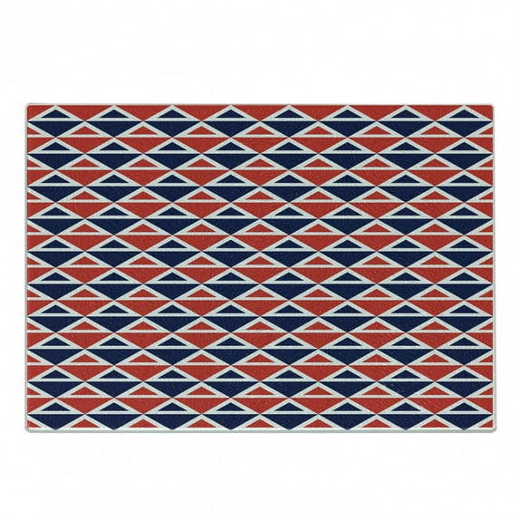 Americana Cutting Board, USA Flag Inspired Abstract Pattern Squares and Triangles Art, Decorative Tempered Glass Cutting and Serving Board, Small Size, Red Dark Blue and White, by Ambesonne