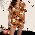 thumbnail image 2 of CQXIDFH Halloween Women's Pajamas Graphic Print Satin Pajama Set Short Sleeve Button Top with Shorts Cute Summer Sleepwear Lounge Sets Sleepwear, 2 of 8