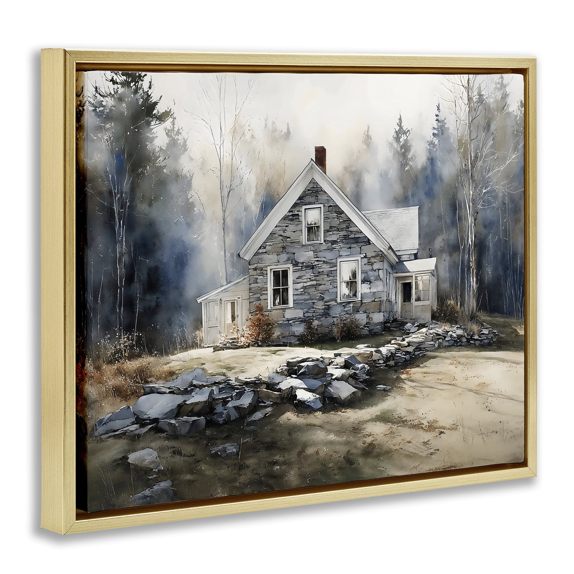 Stupell Industries Rustic Cottage Among the Trees Gold Framed Floater Canvas Wall Art, design by Franklyn Gregory