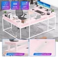 thumbnail image 6 of U Shaped Desk with Power Outlets & LED Lights & Monitor Stand, 126" Reversible Shaped Large Computer Desk with Storage Bag and Hooks, Pink, 6 of 7