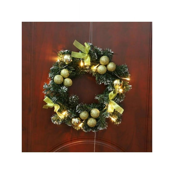 Christmas Wreath Door Wall Ornament Artificial LED Light Garland with Bowknot Bells Gifts for Christmas Party Deco