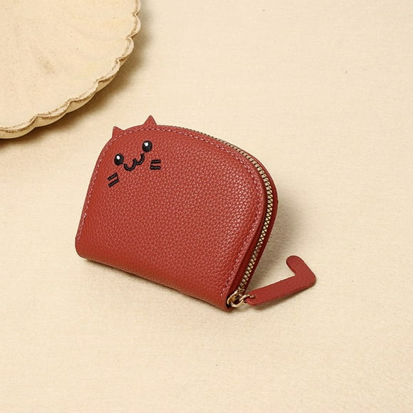 Cute Cat Wallet Card Holder Small Wallet Zipper Coin Pocket Wallet Coin Purse Minimalist Cat Design Travel Wallets Leather Credit Card Holder Kawaii Cash Wallet for Women Ladies and Girls