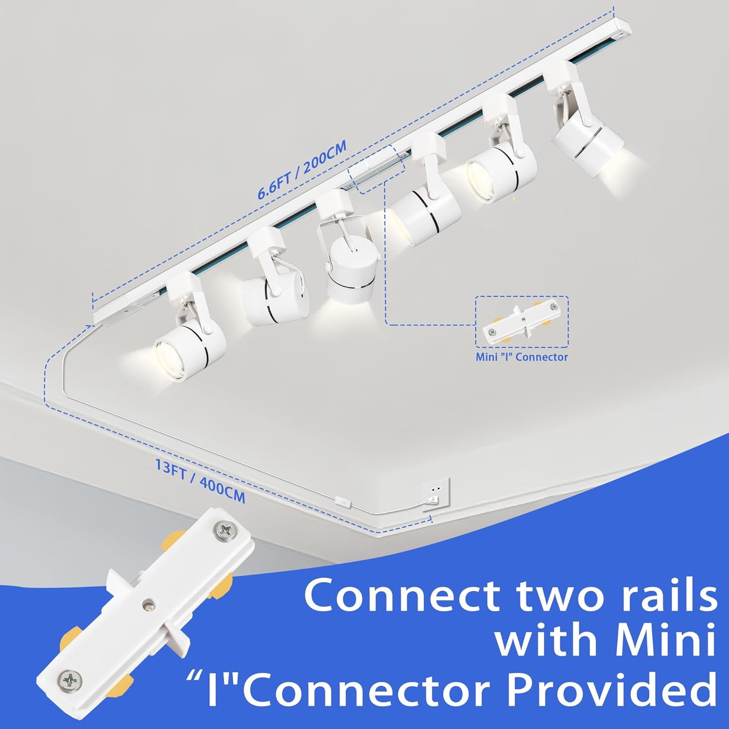 Fuyo Up Plug in Track Lighting with Power Cord, 8-Light LED Track Lighting Kit with 6.6FT H Type Track Lighting Rails, Modern Kitchen LED Track Lighting Fixtures Ceiling Spot Light, White