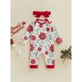 thumbnail image 3 of FOCUSNORM 2Pcs Infant Baby Girls Boys Christmas Romper Snowflake Print Long Sleeve Jumpsuit with Hat/Headband Set, 3 of 7
