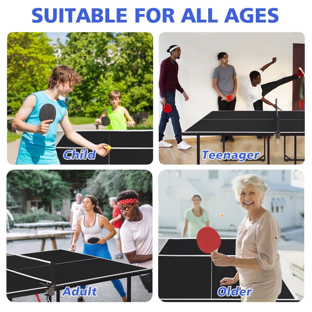 6ft Foldable Table Tennis Table Set with Net Paddles and Balls Black Tabletop Black Legs
