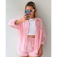 thumbnail image 2 of Women's Cotton Two Piece Button Down Long Sleeve Shirt Blouse and Shorts Set, 2 of 6