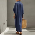 thumbnail image 6 of Hvogkswy Cotton Linen Dress for Women Solid Mock Neck Half Button Maxi Dresses Batwing Sleeve Pockets Loose Flowy Casual Summer Dresses, 6 of 8