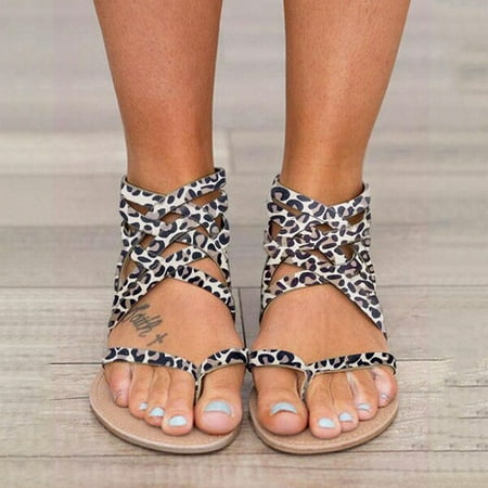 

Alueeu Women s sandals Summer Women Flat Open Toe Breathable Sandals Zipper Casual Leopard Print Shoes