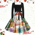 thumbnail image 1 of Vestido Informal Retro Con Cordones y Cuello Cuadrado de Manga Larga Con Estampado Navideño Para Mujer, Otoño E Invierno (1), 1 of 3