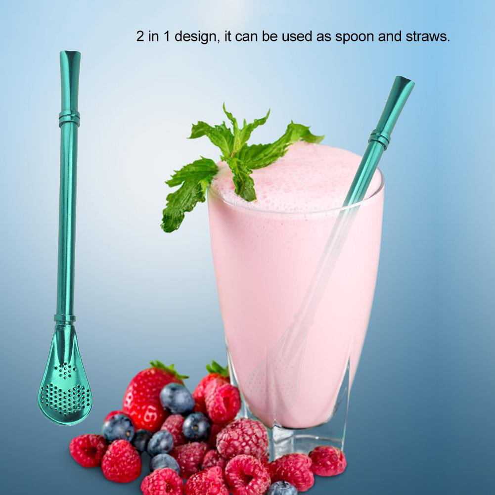 Colorful Spoon Straw Reusable Stainless Steel Metal Drinking Straws Scoop 2 In 1 