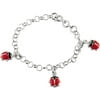 Sterling Silver Red Lady Bug Bracelet, 6