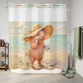 thumbnail image 6 of No Hook Shower Curtain, Funny Pig Cute Shower Curtains for Bathroom with See Through Top Window, Summer Beach Oil Painting Abstract Waterproof & Washable Bath Curtain Long 72"x78", 6 of 9