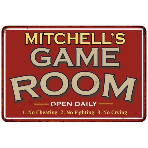 MITCHELL'S Game Room Sign Vintage Look 8 x 12 High Gloss Metal 208120001301
