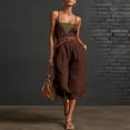 thumbnail image 2 of VBVC Women's Spaghetti Strap Cotton-Linen Jumpsuit,V-Neck Wide Leg Romper For Women,Ladies Baggy Sleeveless Outfit Set with Pockets,Coffee,S-3XL, 2 of 8
