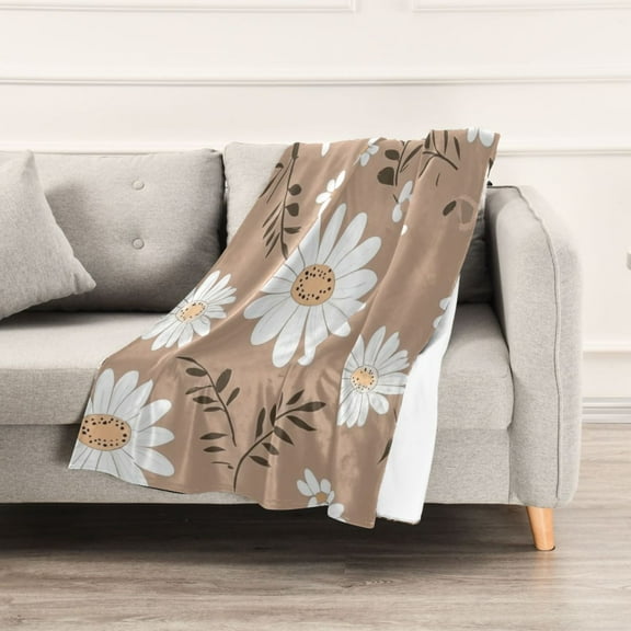 White Daisies on Brown Background Throw Blanket 60" x 90" Soft and Warm Blankets for Couch Sofa and Bed
