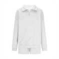 thumbnail image 7 of UAMVSH Long Sleeve 2 Piece Outfits for Women Casual 1/4 Zipper Pullover Sweatshirts and Pockets Shorts Sweatsuits Sets Lounge Tracksuits(X-Large,White), 7 of 7