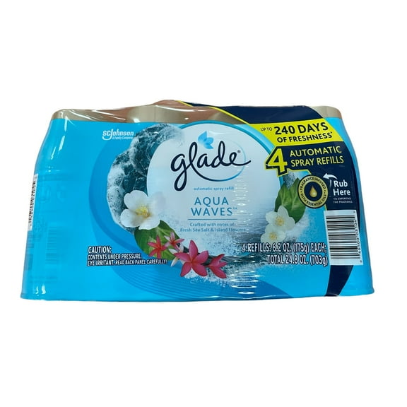 Glade Automatic Spray Refills Aqua Waves Air Freshener, 6.2 oz, 4 Pack