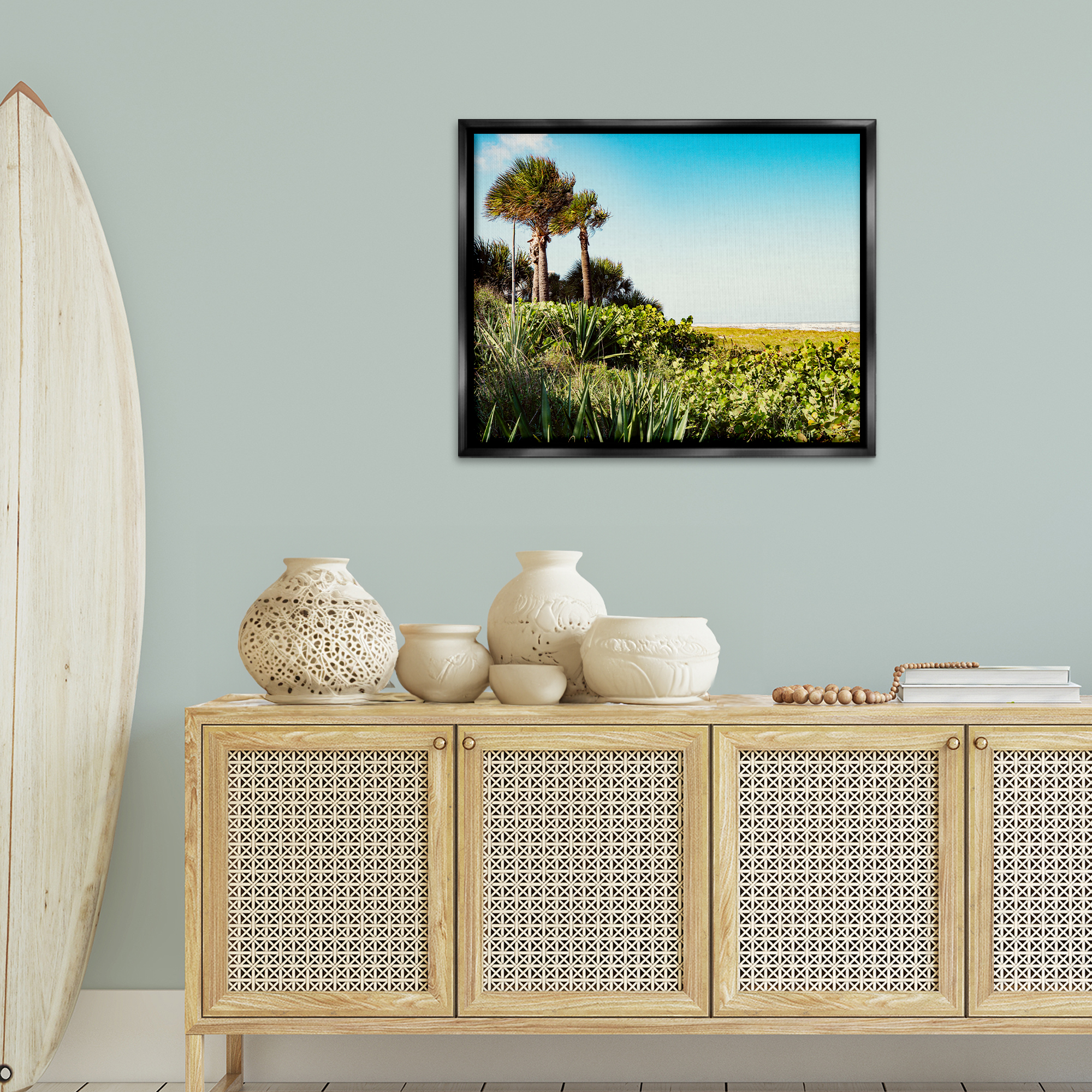 Stupell Industries Lush Tropical Shoreline Landscape Photography Black Floater Framed Canvas Art Print Wall Art, 31 x 25