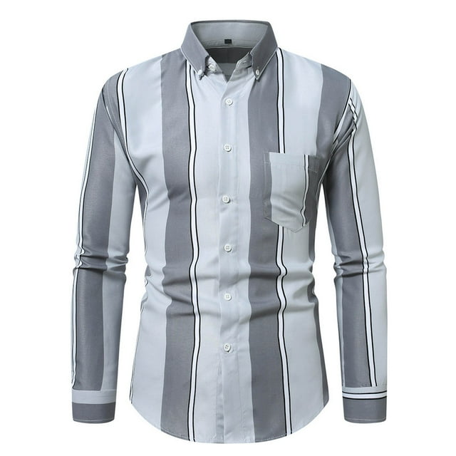 Yusimy Men's Long Sleeve Shirt Collared Shirt Striped Shirt Functional Pockets Casual Fashionable Style