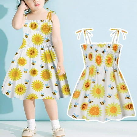 

Toddler Baby Kids Girls Sleeveless Strap Summer Beach Dresses Casual Clothes
