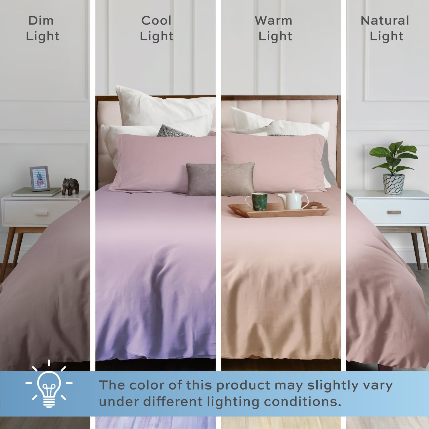 White Classic Luxury Collection 3-Piece Microfiber Zippered Duvet Cover Set, Mocha Pink, King, 104 x 90