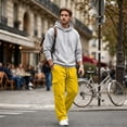 thumbnail image 6 of Dresfit Cargo Sweatpants Mens Baggy Drawstring Sweatpant Fall Winter Loose Fit Travel Big and Tall Carpenter Pants Lightweight Elastic Waist Lounge Trousers M, 6 of 8