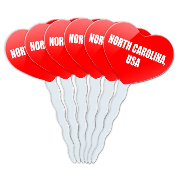 North Carolina USA Heart Love Cupcake Picks Toppers - Set of 6