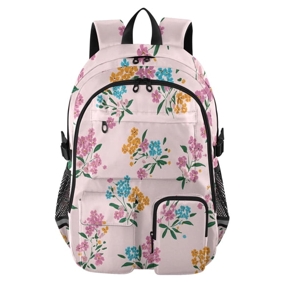 DIXRUYEE Gypsophila Flowers Pattern Backpack for School 14”Laptop Compatible with Reflective Safety Strips