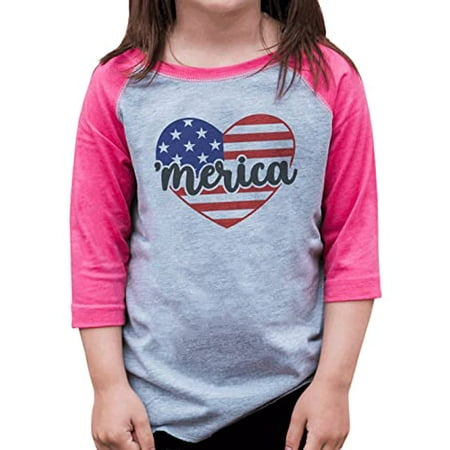 

7 ate 9 Apparel Girls Patriotic 4th of July Shirt - Merica USA Flag Heart Pink Shirt 6 Months