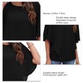 thumbnail image 4 of Camiseta de verano para mujer, cuello redondo, Color puro, transpirable, tipo suelto, camisa de gasa de doble capa, negro XXL, 4 of 5