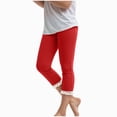 thumbnail image 2 of Girls Capri Leggings Stretchy Cropped Yoga Pants Elastic High Waisted Kids Lightweight Athletic Tights 6-7 Years,Red NIEWTR, 2 of 8